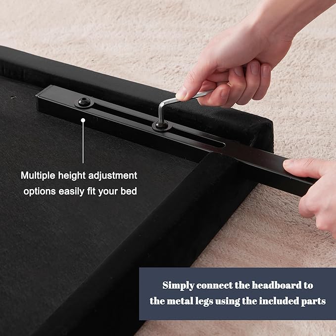 Velvet Fabric Headboard for King Size Bed, Upholstered King Headboard Only, Dorm Headboards from 41” to 49” Height, Sturdy and Durable Solid Wood Bed Head Board, Black