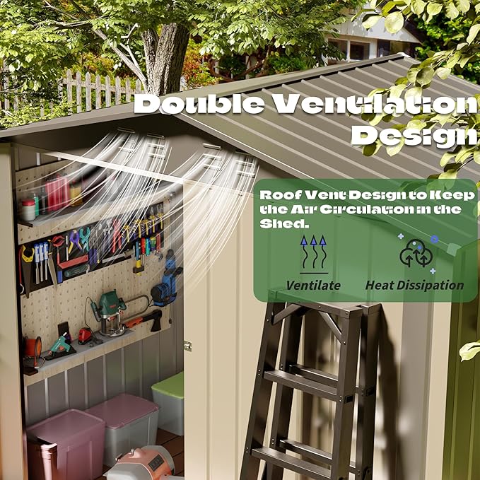 6' x 4' Outdoor Metal Storage Shed, Outdoor Metal Shed, All-Weather Resistant Steel Garden Shed with Double Lockable Door, Waterproof Garden Tool Storage Shed for Patio, Backyard, Lawn