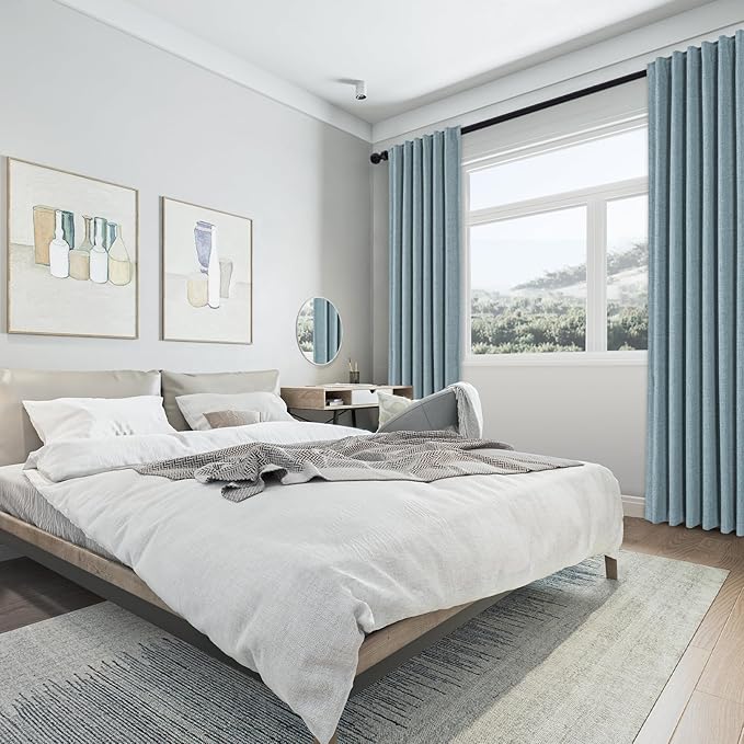 Blackout Curtains 84 Inches Long, Dusty Blue 100% Blackout Curtains for Bedroom - 2 Panels, 52x84 Inch, Room Darkening Curtains for Living Room, Back Tab and Rod Pocket Curtains