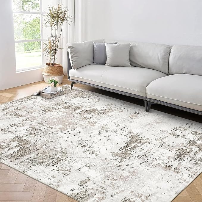Modern Abstract Area Rug 3x5 Non Slip Non Shedding Rug Low Pile Stain Resistant for Bedroom Living Room,Taupe/Beige