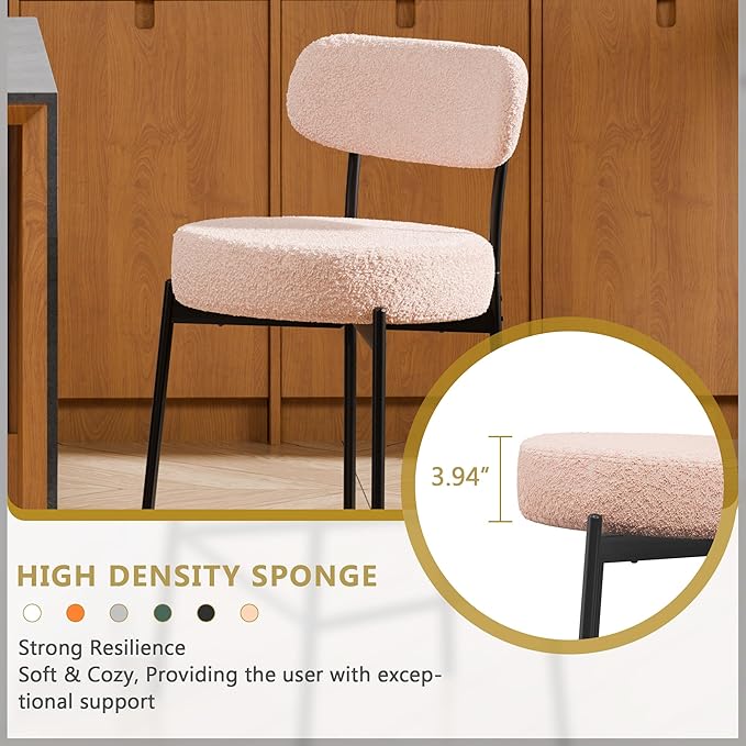 DYHOME Bar Stools Set of 4, 24 Inches Modern Counter Height Bar Stools with Curved Back Metal Legs, Beige Upholstered Boucle Barstools for Kitchen Island, Cafe