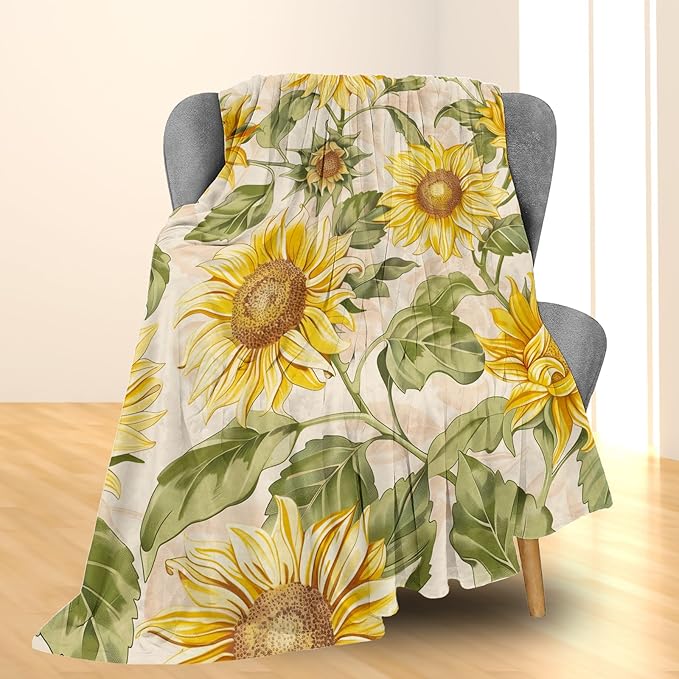Beautiful Sunflower Blanket - Ultra Soft, Fluffy, Lightweight Flannel Throw Blankets for Couch, Bed, Travel, Outdoor - Cozy, Fuzzy Home Decor, for Adults Kids Women Girls 60×50 in