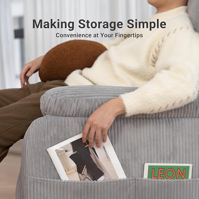 Claiks Zero Gravity Recliner Chair, Oversized Reclining Chair for Adults, Adjustable Electric Reclining Sofa Lounge with USB&Type-C Ports, Side Pocket, for Living Room, Corduroy, Grey