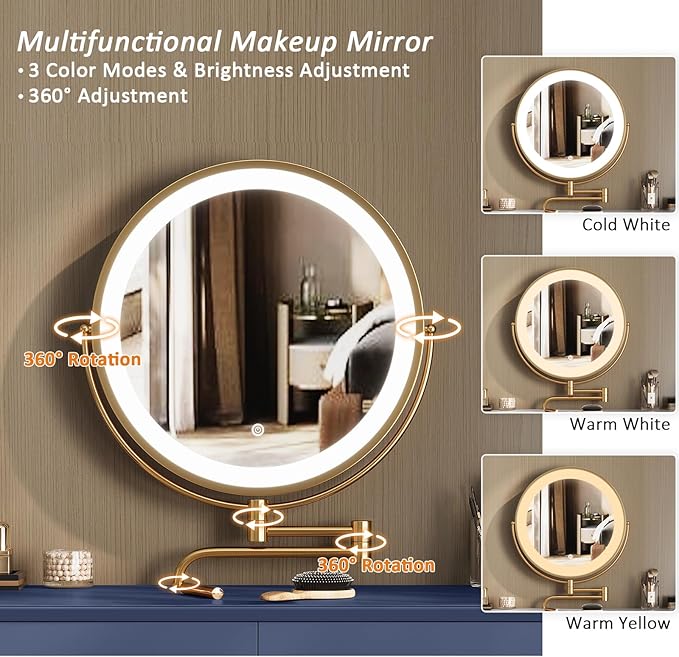 IKuinen Makeup Vanity Desk with Mirror and Lights, Small Vanity Table with 2 Drawers, Stool,Vanity Set for Bedroom with Microfiber Leather, 3 Lighting Modes - 31.5In Blue