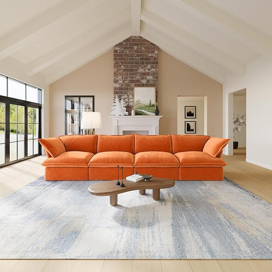 JACH Modular Sectional Couches for Living Room, 162" Deep 4 Seater Sectional Sofa, Cushion Covers Removable, Two Corners and Two Middle, Sofas Furniture for Living Room, Orange