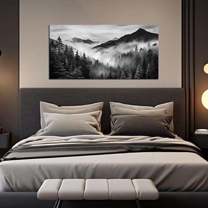 Canvas Wall Art for Living Room Bedroom Decor Wall Painting Large Artwork Modern Decorative Painting Black and White Landscape Picture Theme with Frame Ready to Hang Canvas Decor Size 20x40