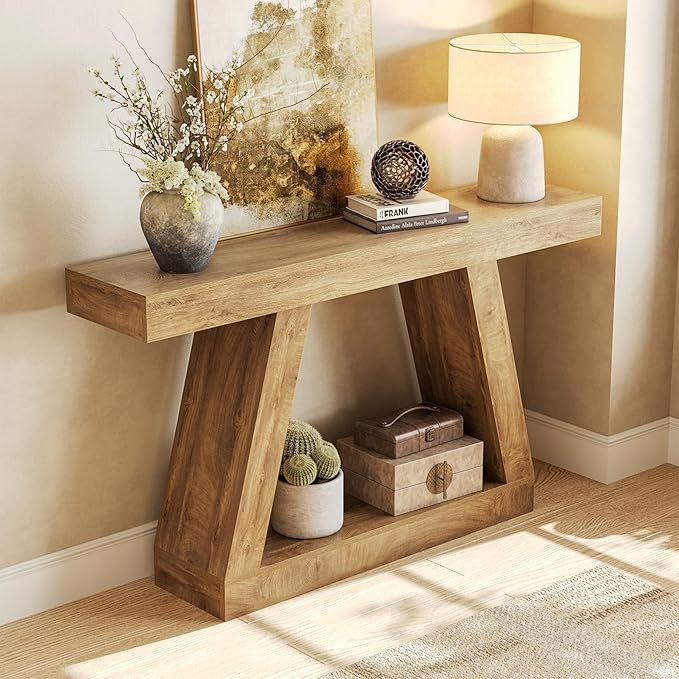 LITTLE TREE 55-Inch Sofa Table with Storage, Farmhouse Console Table for Home, Rectangular Wooden Entryway Furniture for Living Room, Bedroom, Office, Hallway, Oak