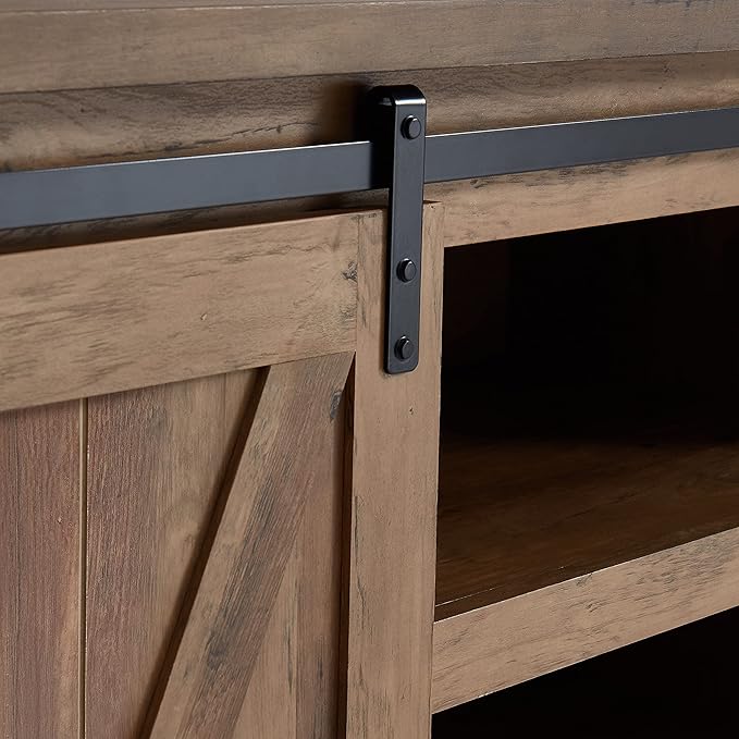 Farmhouse Sliding Barn Door TV Stand for TV up to 65 Inch Media Console Table Storage Cabinet Wood Entertainment Center Ranch Rustic Style Rustic Oak