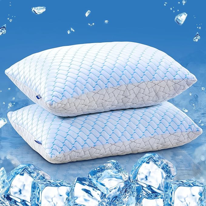 puredown Pillows Queen Size Set of 2, Shredded Memory Foam Pillows, Cooling Foam Pillow for Sleeping, Soft Bed Pillow Queen Size with Adjustable Foam for Side, Back and Stomach Sleepers