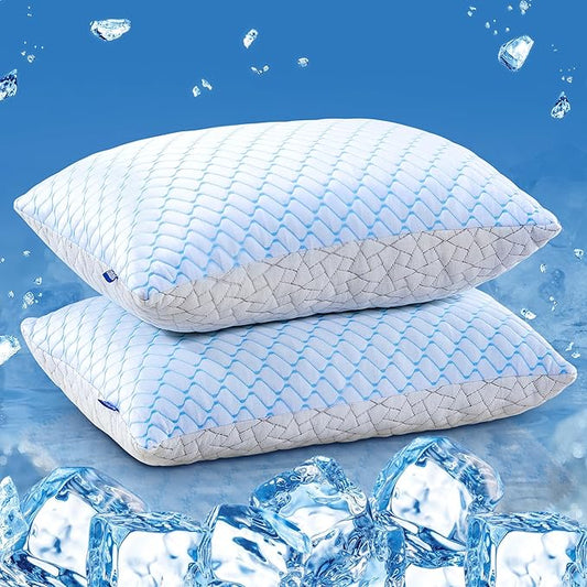puredown Pillows Queen Size Set of 2, Shredded Memory Foam Pillows, Cooling Foam Pillow for Sleeping, Soft Bed Pillow Queen Size with Adjustable Foam for Side, Back and Stomach Sleepers