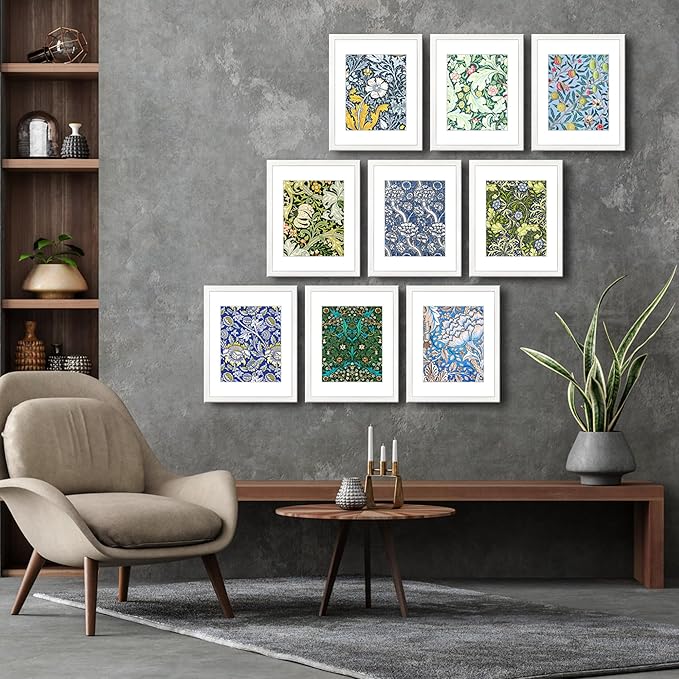 11x14 Picture Frame Set of 9 for Pictures 8x10 with Mat or 11x14 Without Mat, Wall Gallery or Tabletop display Photo Frames in White