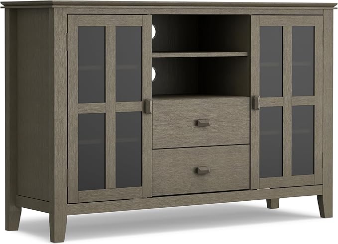 SIMPLIHOME Artisan SOLID WOOD 53 inch Wide Transitional TV Media Stand in Farmhouse Grey For TVs up to 60 inches for the Living Room and Entertainment Center