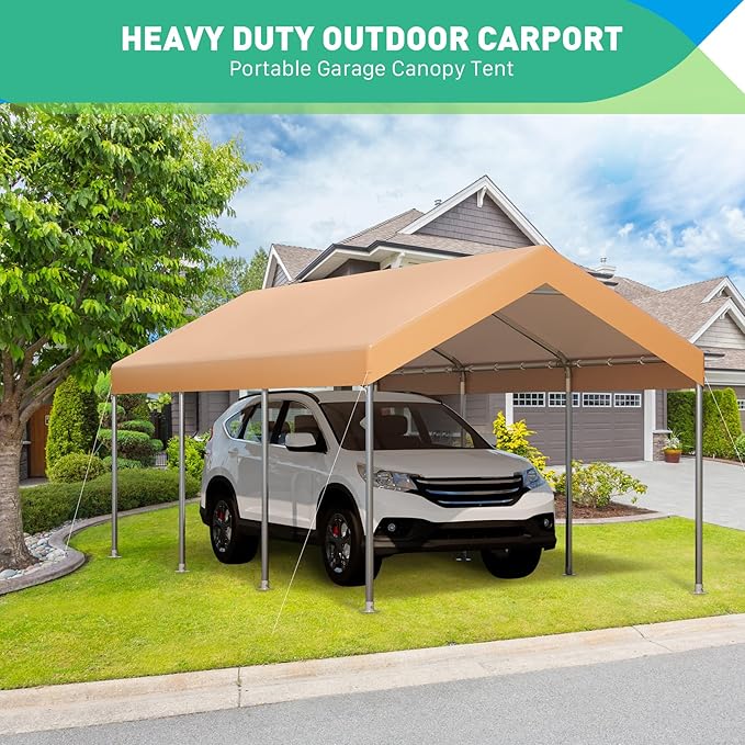 12x20FT Carport, Car Canopy, Portable Garage, Easy to Assemble, Carport Canopy 12x20FT Heavy Duty for Car, Bike, Boat, Party (Khaki)