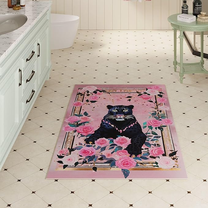 Door Mat Indoor Entrance 2x3 Rug Machine Washable Retro Lavish Leopard Animal Small Area Rug Non-Slip Low Pile Throw Rugs for Entryway, Kitchen, Front Door Indoor Entrance, Entry, Kids Room