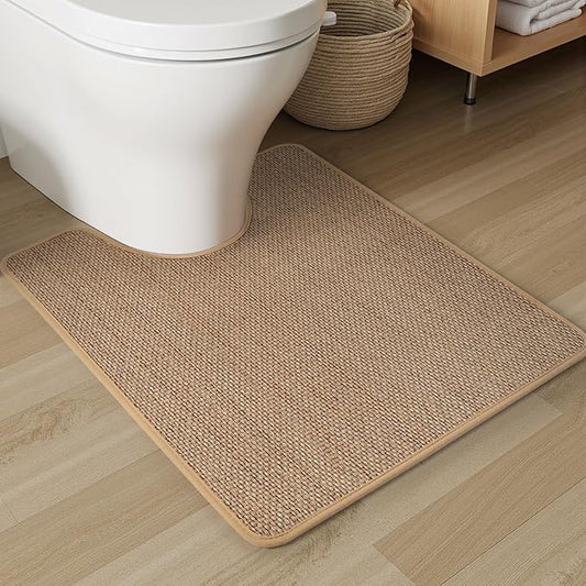 PADOOR Braided Toilet Rugs U Shaped, Non Slip Toilet Mats for Bathroom Floor Machine Washable Super Absorbent Contour Bath Rugs for Toilet Mat Quick Dry U Shaped Toilet Rug, 20''x24'' Beige
