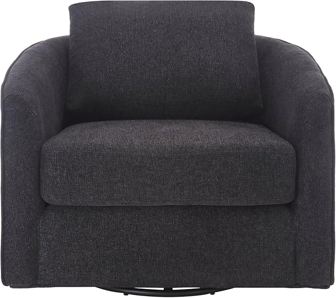 MINCETA Accent Chairs,Oversized 360 Swivel Armchair(Seat Area:25.6" D x 26.8" W),Modern Comfy Reading Chairs for Living Room with Metal Base,Performance Fabric in Charcoal Gray