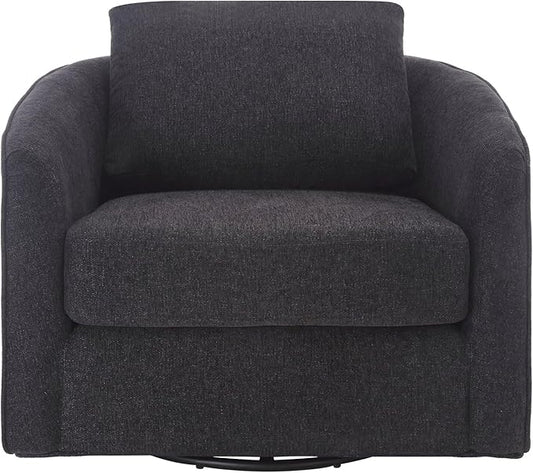 MINCETA Accent Chairs,Oversized 360 Swivel Armchair(Seat Area:25.6" D x 26.8" W),Modern Comfy Reading Chairs for Living Room with Metal Base,Performance Fabric in Charcoal Gray