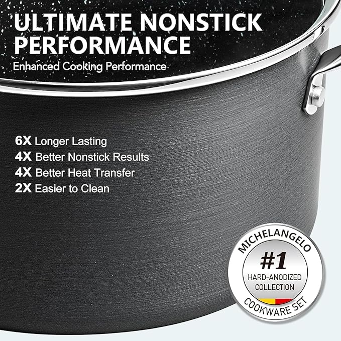 MICHELANGELO 3 Quart Saucepan with Lid, Hard Anodized Nonstick Sauce Pan with Strainer Lid & Pour Spouts for Easy Pour, Granite Derived Coating Sauce Pan for Cooking, Small Pot - 3 Qt Saucepan