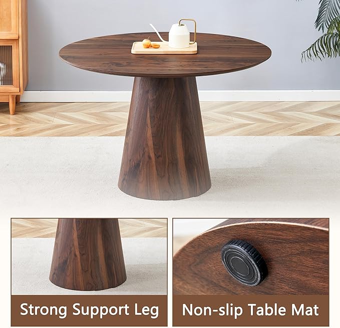 45 Inch Round Dining Table Set for 6, 7 Piece Kitchen Table and Chairs Set, Wooden Table with Walnut Finish, Small Space Dining Set for Apartment or Dining Room