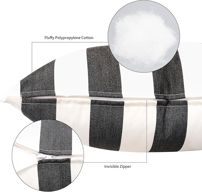 Decorative Patio Throw Pillows Pack of 2 Water Resistant Pillow Set of 2(18" x 12") Double Printed Rectangle Pillow for Outdoor Sofa&Chair,Black Stripes