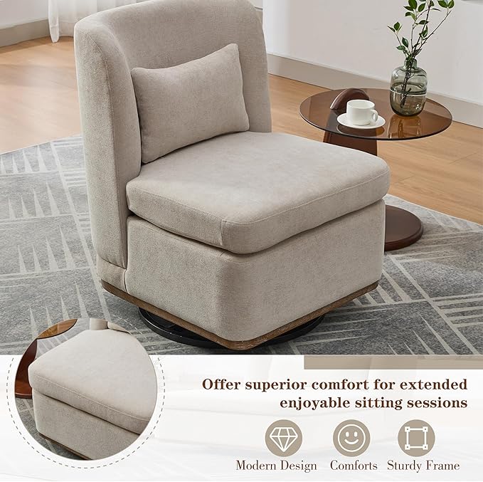 Chifee & Vingol 25.2 "W Chenille Armless Swivel Accent Chair Modern Upholstered Sofa Chair Set of 2 with Pillow, Beige