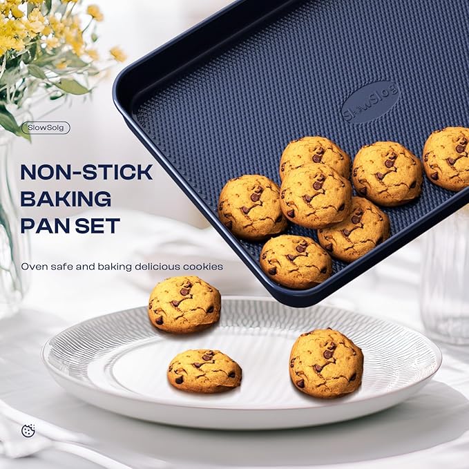 Baking Pans Set 8-Piece Bakeware Sets, Baking Sets for Cooking Nonstick Oven Pan Set, Baking Sheet Set, Cookie Sheets for Baking, Muffin Pan, Ceramic Coated Blue