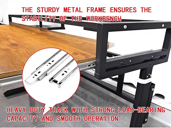 Studio Desk with Keyboard Tray | Hand-Crank Adjustable Standing Desk Workstation for Music Production, Cable Management, MIDI Keyboard Shelf (Black, 62in)