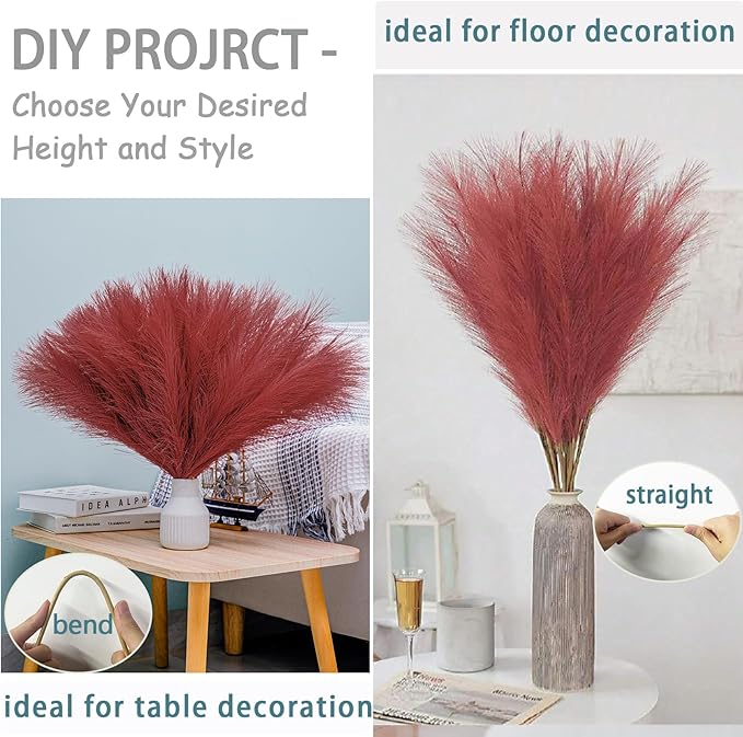 38" 10 Stems Faux Pampas Grass Tall - Red Tall Pampas Grass Decor Pompas Floral Arrangement and Vase Filler for Boho Home Wedding Mothers Day Decoration