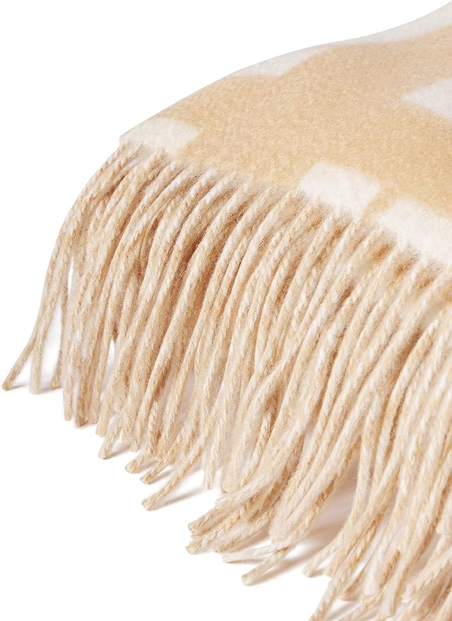 State Cashmere Reversible Throw Blanket with Fringes - Ultra Soft Accent Blanket for Couch, Sofa & Bed - Made with Merino Wool & Cashmere Sourced from Inner Mongolia - (Camello/Beige, 70"x50")
