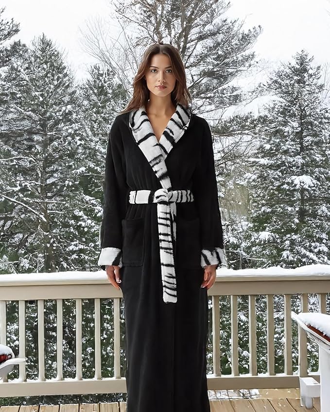 Alexander Del Rossa Womens Robe, Long Plush Bathrobe with Hood, Hooded Robes for Women Plus Size Bath Robe