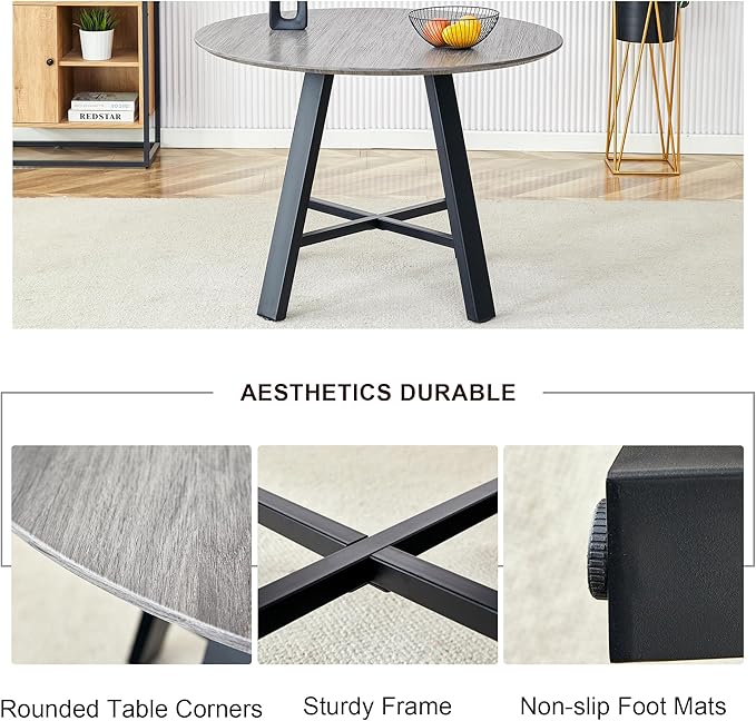 Round Dining Table Set for 4, Round Kitchen Dining Table and Chairs Set for 4,42" Modern Dining Room Table Set for 4 with PU Leather Chairs for Small Space Kitchen Office Cafe Apartment