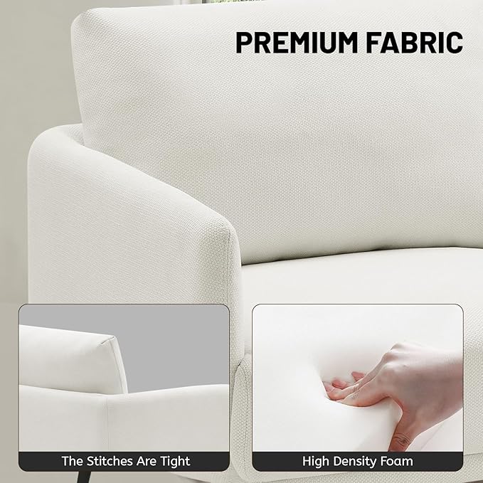 Oversized Accent Chair for Living Room Chairs Reading Arm Chair Comfy Modern Single Sofa Side Chairs with Metal Legs & Soft Cushion for Bedroom, Balcony,Waiting Room (Polyester, Pearl White)