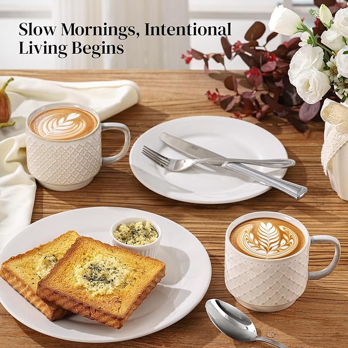 DOWAN 12oz Coffee Mugs Set of 4, Ceramic Coffee Mugs, Mugs Features A Relief Kiln-Change Technique, Microwave Safe, Thick-Walled Design for Heat Retention, Office and Home Use