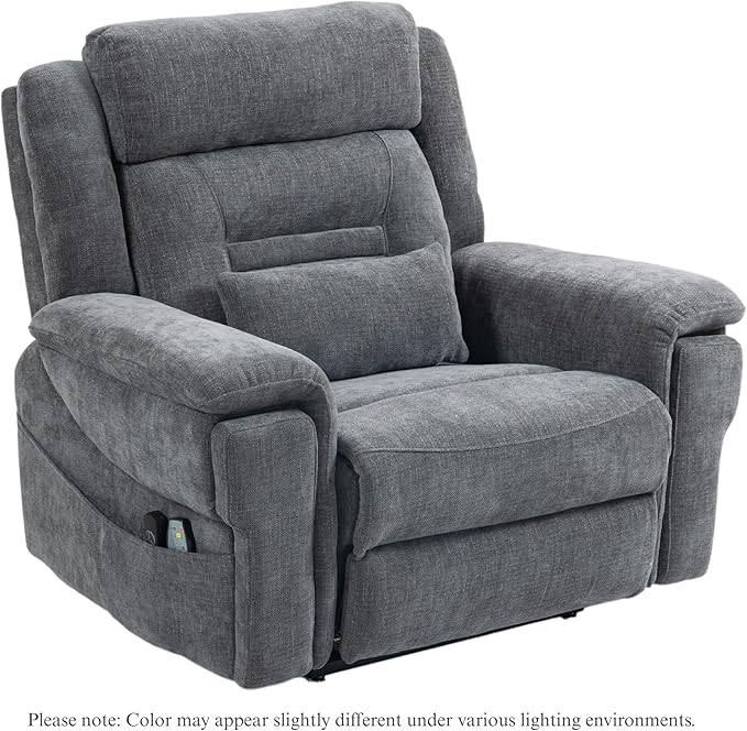 Big Man Power Lift Recliner for Elderly Adults 28 Inch Wide Seat, Lay Flat Lift Chair with Heat Massage, Cup Holder & Wireless Phone Charger, USB Type C Charging, Big Tall 400 lbs