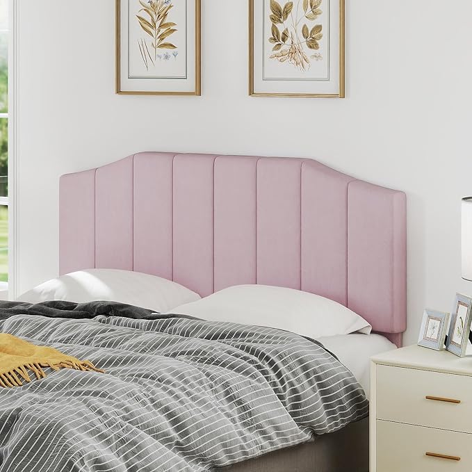 Velvet Queen Size Headboard, Upholstered Headboard Queen/Full Size Wall Mount and Bed Frame Mount, Featuring High-Density Sponge Padding Luxury Texture Easy Assembly Comfort Style-Pink