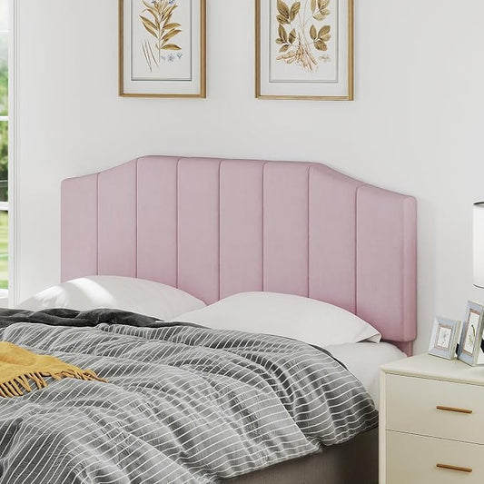 Velvet Queen Size Headboard, Upholstered Headboard Queen/Full Size Wall Mount and Bed Frame Mount, Featuring High-Density Sponge Padding Luxury Texture Easy Assembly Comfort Style-Pink