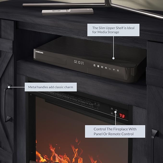 BELLEZE 47" TV Stand with 18" Electric Fireplace Heater & Media Entertainment Center Console Table for TV up to 50" with Open Storage Shelves & Cabinets - Veropeso (Rustic Grey)