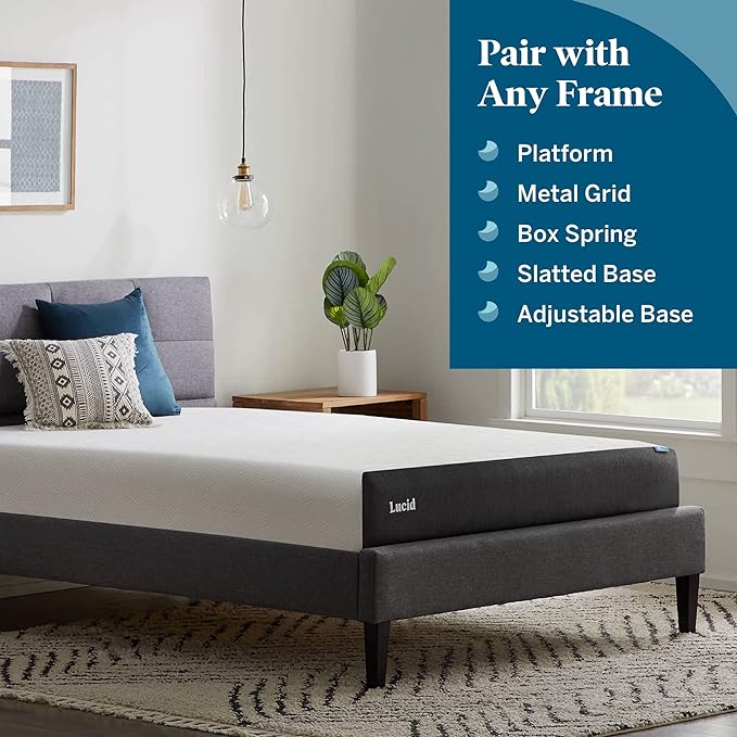 Lucid 8 Inch Queen Mattress - Plush Gel Memory Foam – Bamboo Charcoal Foam –Gel Infused- Hypoallergenic Mattress