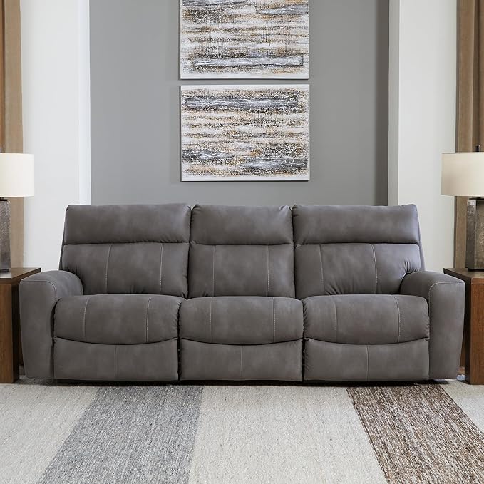 Signature Design by Ashley Next-Gen DuraPella Contemporary Faux Leather Modular Wall Hugger 3-Piece Power Reclining Sectional Sofa with Adjustable Headrest and USB Ports, Gray