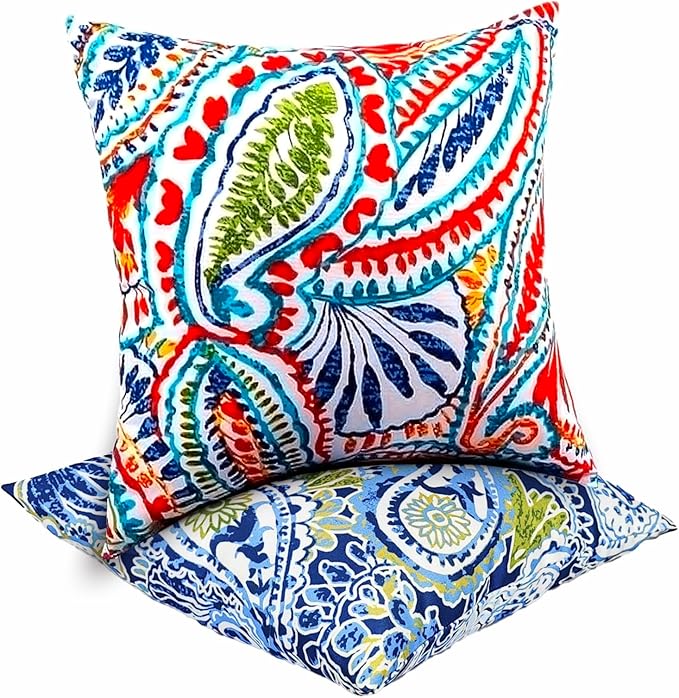 JMGBird 18×18 Inch Outdoor Lumbar Pillows Pack of 2 Colors Waterproof Throw Pillows with Insert Rectangular Decorative Garden Cushion for Home Furniture Patio Coach Sofa