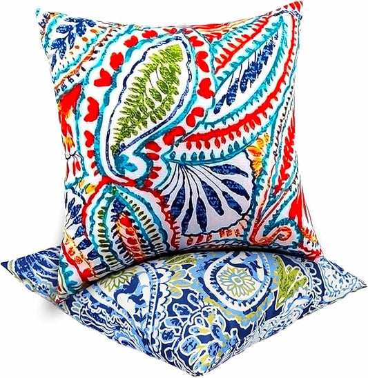 JMGBird 18×18 Inch Outdoor Lumbar Pillows Pack of 2 Colors Waterproof Throw Pillows with Insert Rectangular Decorative Garden Cushion for Home Furniture Patio Coach Sofa