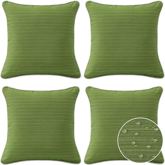 Decorative Outdoor Water Repellent Throw Pillows with Inserts, Set of 4, 18" x18" Pillows for Patio, Backyard, Bed, Couch, and Patio Furniture, Lawn Green