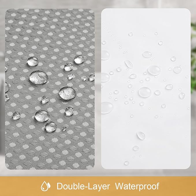 3 in 1 Shower Curtain Set, Grey Waffle Shower Curtain and PEVA Liner Set with 12 Stainless Steel Shower Curtain Hooks, Gray Waterproof Fabric Shower Curtains for Bathroom, 72 W x 72 H