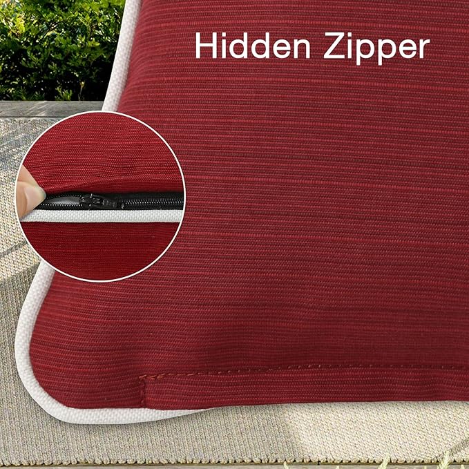 Decorative Outdoor Water Repellent Throw Pillows with Inserts, Set of 4, 20" x12" Pillows for Patio, Backyard, Bed, Couch, and Patio Furniture, Red