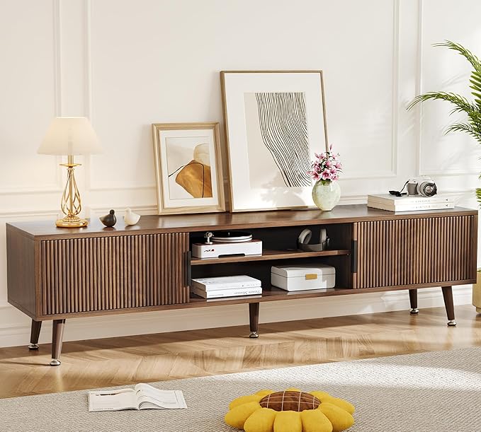 Mid Century TV Stand, Modern TV Console for TVs up to 70 Inches, Entertainment Center with Storage, TV and Media Consol, 62 Inch (Walnut)
