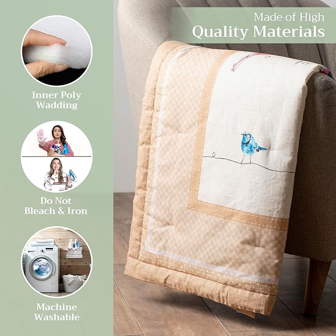 Maison d' Hermine Throw Blanket for Couch Lightweight Soft Warm Breathable Cotton Throw Blankets for Bed Girls Boys Women Men Gifts Sofa Travel Living Room Chair Bedding (60"x80", Birdies On Wire)
