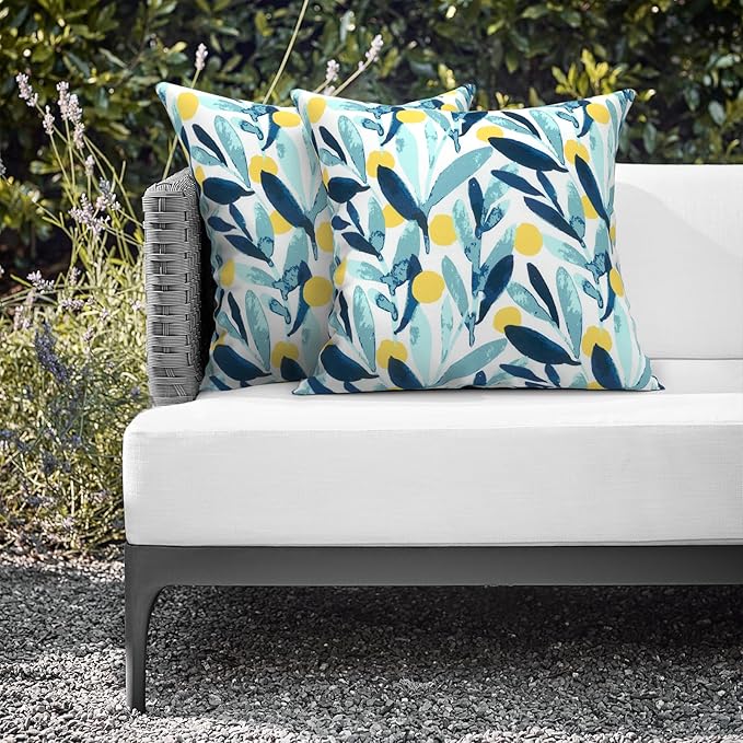 Outdoor Throw Pillows 16x16 Inch, Water Repellent Patio Pillows with Inners Set of 2, Outdoor Pillows for Patio Furniture Home Garden, Leaves Multi