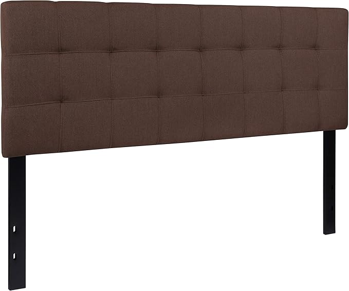 EMMA + OLIVER Quilted Tufted Queen Size Headboard in Dark Brown Fabric