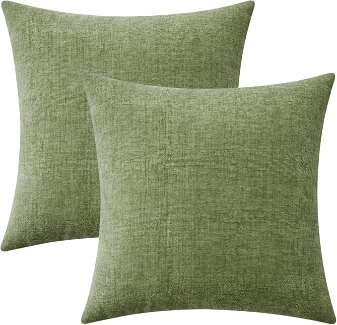 MIULEE Pack of 2 Couch Throw Pillow Covers 22x22 Inch Spring Soft Sage Green Chenille Pillow Covers for Sofa Living Room Solid Dyed Pillow Cases