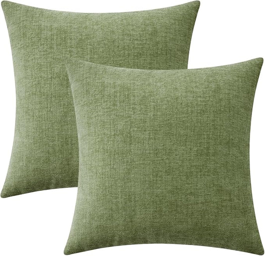MIULEE Pack of 2 Couch Throw Pillow Covers 26x26 Inch Spring Soft Sage Green Chenille Pillow Covers for Sofa Living Room Solid Dyed Pillow Cases